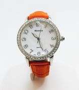 Beautiful Mother of Pearl & Gemstone Watch-Orange Genuine Leather Band