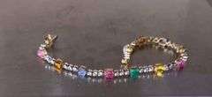 14kt Solid Yellow Gold, Ruby, Emerald, Sapphire & Diamond Bracelet