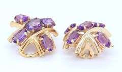 Fabulous Yellow Gold 5ctw Oval Amethyst X Earrings