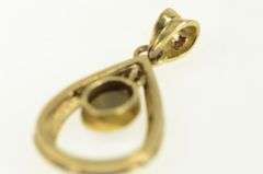 14K Yellow Gold Black Cat's Eye Engraved Tear Drop Dangle Pendant