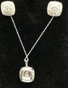 TIMELESS 10K WHITE GOLD MULTI DIAMOND CUSHION PENDANT NECKLACE AND STUD EARRINGS SET