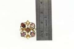 14K Yellow Gold Victorian Garnet Pearl Accent Vintage Cocktail Ring