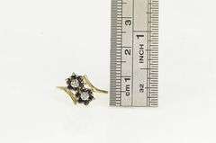 10K Yellow Gold Diamond Sapphire Flower Cluster Bypass Ring
