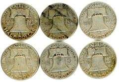 6 Different Silver Franklin Half Dollars