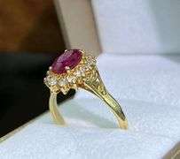 14KT SOLID YELLOW GOLD NATURAL RUBY & DIAMOND COCKTAIL RING