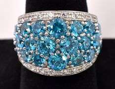 Blue And White CZ Ring In Sterling Silver