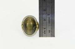 14K White Gold Art Deco Cat's Eye Mother of Pearl Filigree Ring