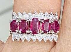 14kt Solid White Gold, Ruby, & Diamond Band Ring