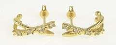 10K Yellow Gold X Criss Cross Diamond Semi Hoop Curved Earrings