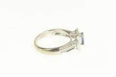 14K White Gold Emerald Cut Blue Topaz Diamond Halo Ring