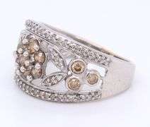 Sparkling 14kt WG Chocolate Diamond Cluster Center Floral Band