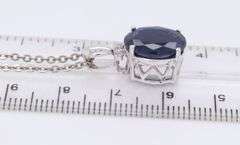 Fantastic White Gold Oval Blue Sapphire Pendant on Chain Necklace