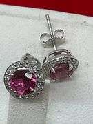 14K WHITE GOLD TOURMALINE AND DIAMOND STUD EARRINGS