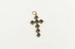10K Yellow Gold Victorian Squared Pattern Cross Christian Pendant