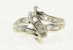 10K Yellow Gold Classic Diamond Wavy Freefrom Statement Ring