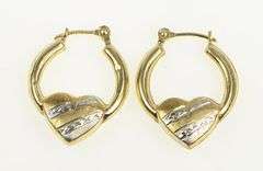10K Yellow Gold Striped Puffy Heart Statement Hoop Earrings