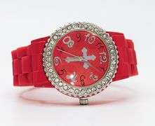 Fancy Pink Geneva Watch w/ Cross Graphic and Gemstones