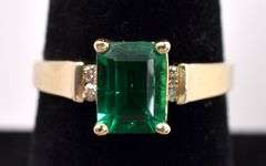 Sparkling Lab-Created Emerald And Diamond ring In 14K Yellow Gold
