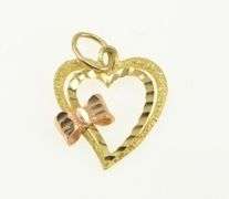 14K Yellow Gold Two Tone Bow Heart Love Symbol Valentine Charm/Pendant