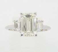 Emerald & Trapezoid Diamond Engagement Ring