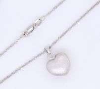 Charming White Gold Puffed Heart Pendant on Rope Chain