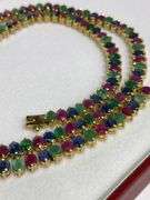 53.0+CARAT NATURAL RUBY, EMERALD, & BLUE SAPPHIRE NECKLACE IN 14KT SOLID YELLOW GOLD