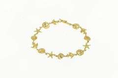 14K Yellow Gold Ornate Sea Shell Beach Ocean Motif Fish Bracelet