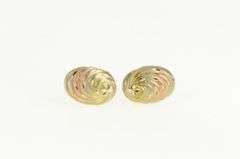 14K Yellow Gold Tri Tone Oval Twist Spiral Vintage Stud Earrings