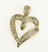 10K Yellow Gold Curvy Diamond Heart Love Symbol Vintage Pendant