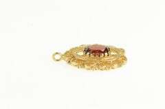 14K Yellow Gold Elaborate Oval Garnet Vintage Statement Charm/Pendant
