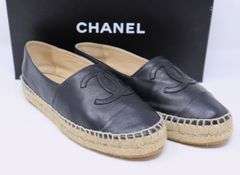 Chanel Lambskin CC Espadrilles 37 Black