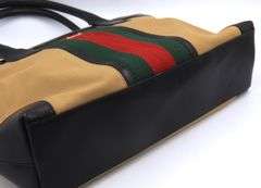 Gucci Canvas Sherry Leather Trimmed Web Tote