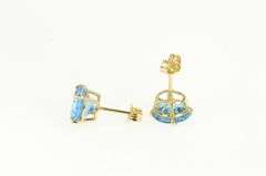 14K Yellow Gold Round Blue Topaz Classic Vintage Stud Earrings