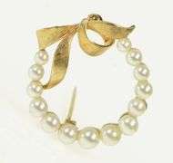 14K Yellow Gold Vintage Pearl Wreath Statement Pin/Brooch