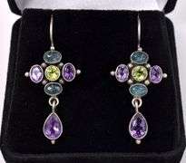 Multi-Gem Dangle Earrings In Sterling Silver