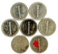 7 Different Silver Mercury Dimes