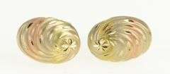 14K Yellow Gold Tri Tone Oval Twist Spiral Vintage Stud Earrings
