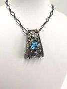 BLACK RHODIUM OVER 925 natural checker board cut Blue Topaz & Faceted natural Amethyst and white topaz Accents Necklace