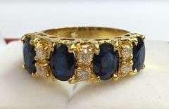 14kt Solid Yellow Gold, Blue Sapphire, and Diamond Band Ring