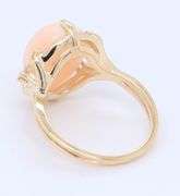 Powerful Yellow Gold Diamond and oval Cab Coral Ring
