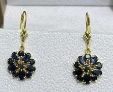 14KT SOLID YELLOW GOLD & 3.0 CARAT NATURAL BLUE SAPPHIRE EARRINGS