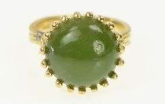 14K Yellow Gold Round Nephrite Cabochon 1960's Statement Ring