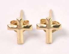 Heavenly Cross Stud Earrings In 14K Yellow Gold