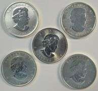 5 Assorted pure .999 fine silver 1 oz Canada Maple Leafs