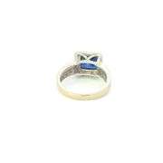 10K White Gold Princess Syn. Sapphire Diamond Halo Vintage Ring