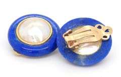 2 Pairs of Yellow Gold Lapis Earrings