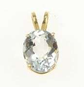 14K Yellow Gold Oval Blue Topaz Vintage Solitaire Statement Pendant