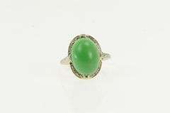 10K White Gold Art Deco Vintage Nephrite Cabochon Statement Ring