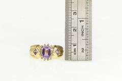 10K Yellow Gold Emerald Cut Amethyst Diamond Halo Vintage Ring