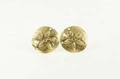 14K Yellow Gold High Relief Sand Dollar Sea Shell Stud Earrings